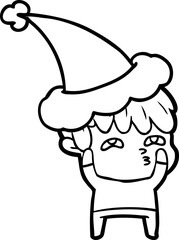 Fototapeta premium line drawing of a curious man wearing santa hat