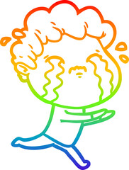 rainbow gradient line drawing cartoon man crying