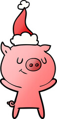 happy gradient cartoon of a pig wearing santa hat