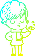 cold gradient line drawing cartoon woman