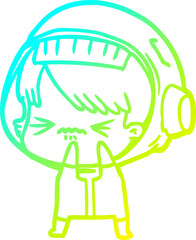cold gradient line drawing angry cartoon space girl
