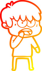warm gradient line drawing worried cartoon boy
