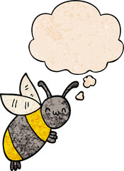 cute cartoon bee and thought bubble in grunge texture pattern style