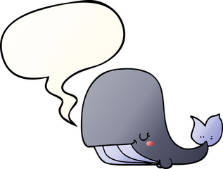 cartoon whale and speech bubble in smooth gradient style