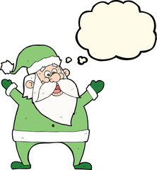jolly santa cartoon with thought bubble