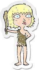 retro distressed sticker of a cartoon cave woman
