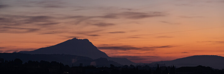 the Sainte Victoire mountain in the light of a cloudy winter morning