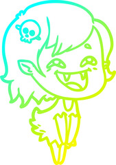 cold gradient line drawing cartoon laughing vampire girl