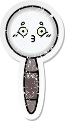 distressed sticker of a cute cartoon magnifying glass