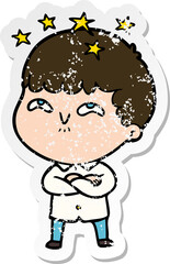 distressed sticker of a cartoon amazed boy