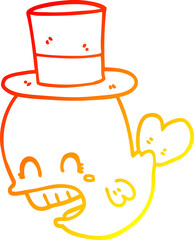 warm gradient line drawing cartoon whale wearing hat
