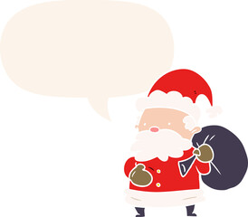 cartoon santa claus and speech bubble in retro style