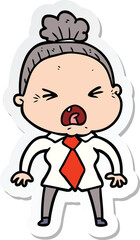sticker of a cartoon angry old woman