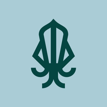 recommend clip art: simple squid line icon logo vector design, modern logo pictogram design of sea creature kraken