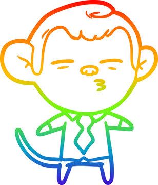 recommend clip art: rainbow gradient line drawing cartoon suspicious monkey