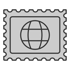 Postage stamp with the image of the globe - icon, illustration on white background, grey style