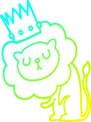 cold gradient line drawing cartoon lion with crown