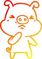 warm gradient line drawing cartoon angry pig