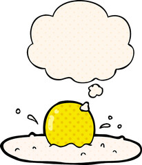 cartoon fried egg and thought bubble in comic book style
