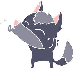howling wolf flat color style cartoon