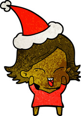 happy textured cartoon of a girl wearing santa hat