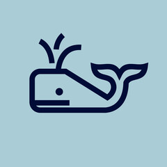 whale simple line icon logo vector design, modern logo pictogram design of whale in abstract line design style