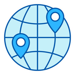 Globe and two location signs - dispatch and delivery - icon, illustration on white background, similar style