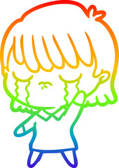 rainbow gradient line drawing cartoon woman crying
