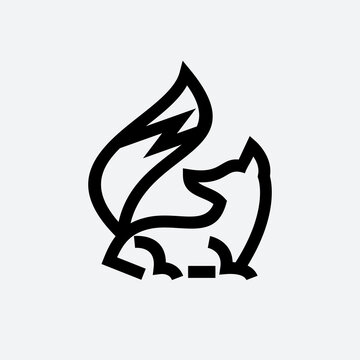 recommend clip art: sitting fox logo. simple vector line art of abstract fox logo design