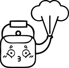 line drawing cartoon steaming kettle