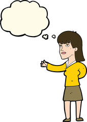cartoon woman explaining with thought bubble