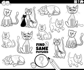 find two same cartoon cats game coloring page