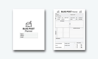 Blog Post Planner kdp interior. Blog post planner and keyword notebook template.