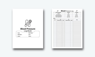 Blood pressure log book interior, Blood pressure journal and Pulse tracker, Blood pressure logbook and Pulse tracker