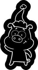 happy cartoon icon of a pig wearing santa hat