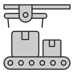 Parcels move along the conveyor at the distribution point - icon, illustration on white background, grey style