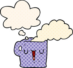 cartoon hot cup of coffee and thought bubble in comic book style