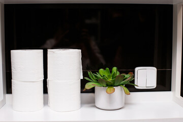 Hotel cleaning concept. Household concept. white toilet paper rolls