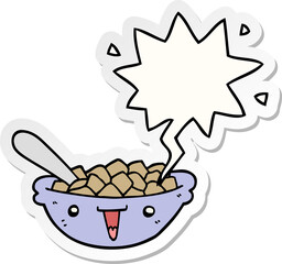 cute cartoon bowl of cereal and speech bubble sticker