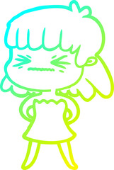 cold gradient line drawing cartoon angry girl