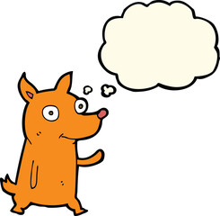 cartoon little dog waving with thought bubble