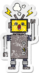 distressed sticker of a cute cartoon broken robot