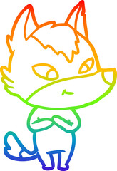 rainbow gradient line drawing friendly cartoon wolf
