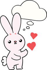 cute cartoon rabbit with love hearts and thought bubble