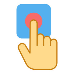 The hand presses the bell, the parcel was delivered to the addressee to the door - icon, illustration on white background, flat color style