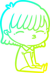 cold gradient line drawing cartoon woman