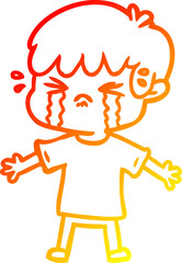warm gradient line drawing cartoon boy crying
