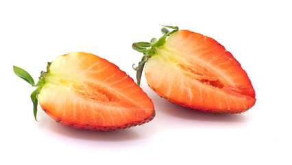 Strawberry cut in half on a white background isolated. Two halves of strawberries