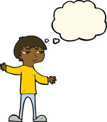 cartoon annoyed boy with thought bubble