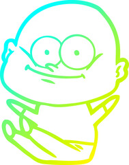 cold gradient line drawing cartoon bald man staring